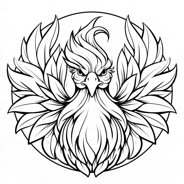 Phoenix mandala, before coloring