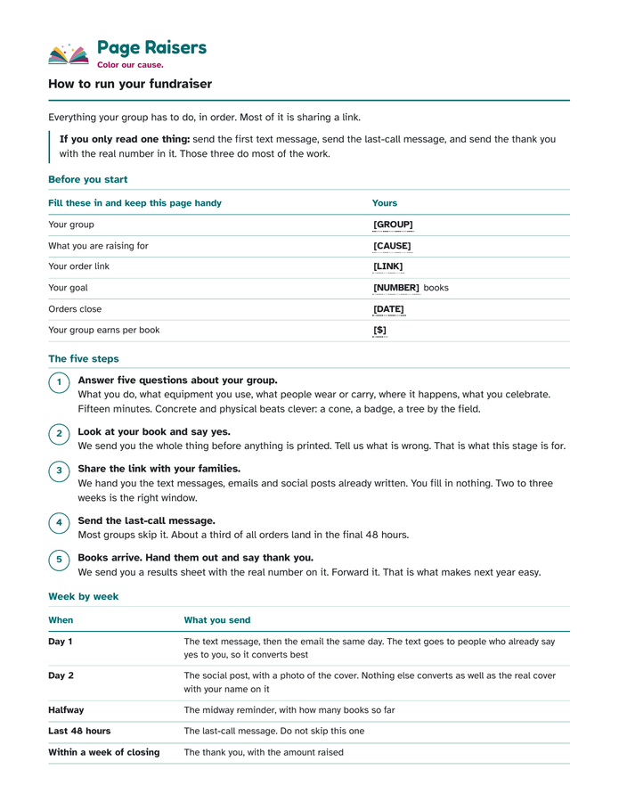 First page of the leader run guide